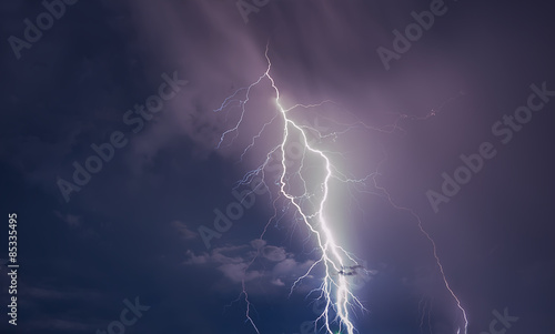  Thunderstorm with lightning bolts on the Thai island