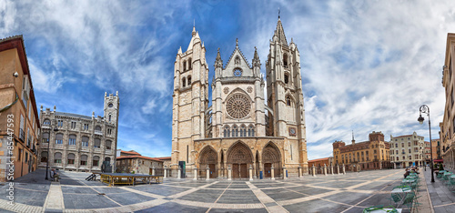 Panorama of Plaza de Regla and Leon Cathedral, Spain