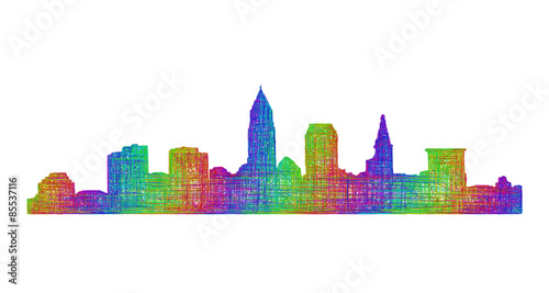 Cleveland city skyline silhouette - multicolor line art