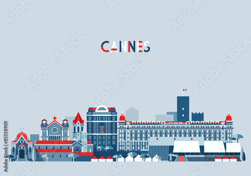 Cannes France city skyline vector background Flat trendy illustration