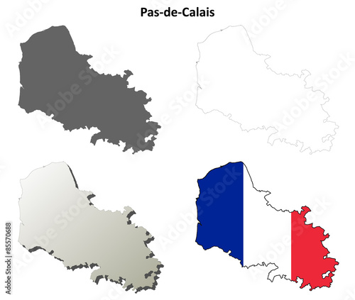 Pas-de-Calais (Nord-Pas-de-Calais) outline map set