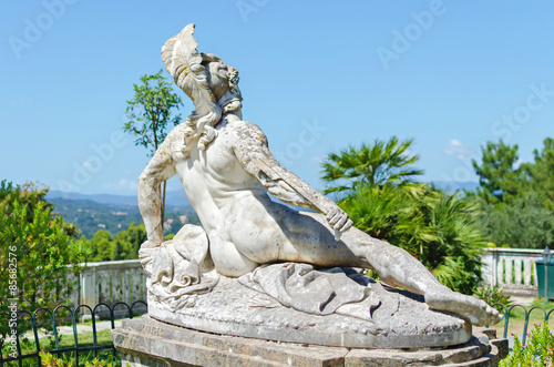 back sculpture of the dying achilles in achilleion corfu