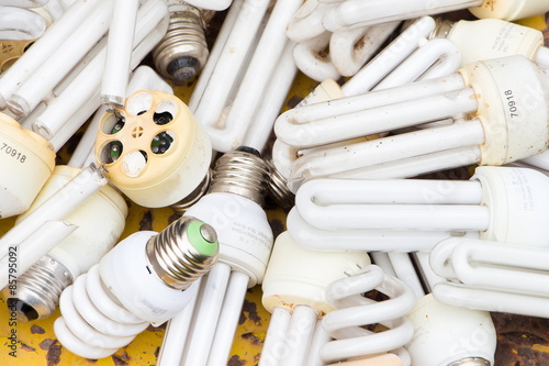 old burnt used fluorescent incandescent bulbs