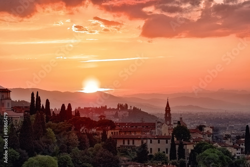 Setting sun view from Piazza Michelangelo, Italy, Florence