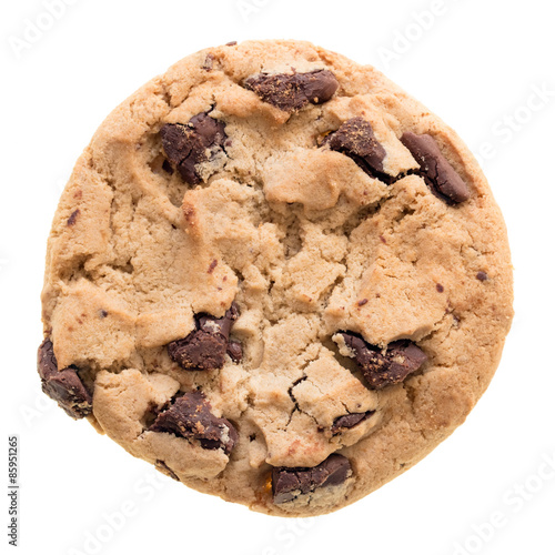 Chocolate chip cookie isolated on white background.