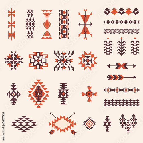 Native american navajo aztec pattern vector set