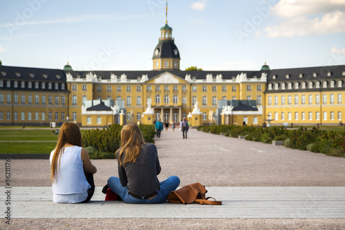 Karlsruhe Schloss, young women in foreground