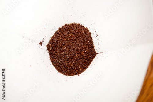 Coffee grounds in filter before brewing