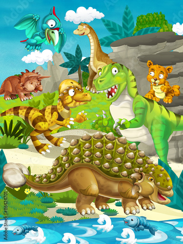 Cartoon dinosaur land - illustration for the children
