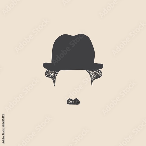Man with mustache wearing a vintage hat. sketch style