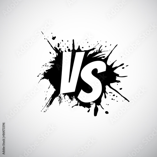 Versus letters logo. White V and S on black splash.