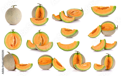 Collection cantaloupe melon fruit isolated on the white backgrou