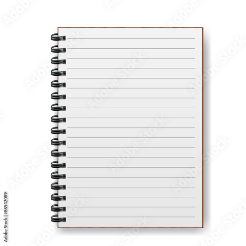 Blank realistic spiral notebook with shadow
