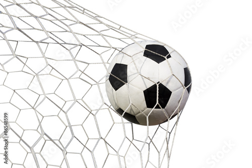 soccer ball in the net on a white background