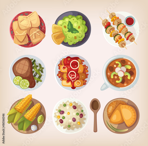 Mexican street, restaraunt or homemade food icons for ethnic menu