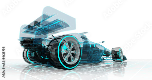 formula car technology wireframe sketch perspective back view