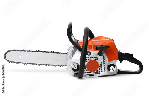 Modern chain saw isolated