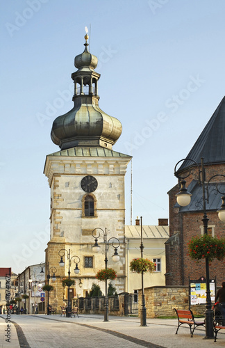 Clock tower on Pilsudski street in Krosno. Poland