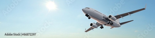 Modern Passenger airplane in flight panorama
