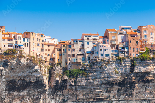 Old living houses on the cliff. Bonifacio, Corsica