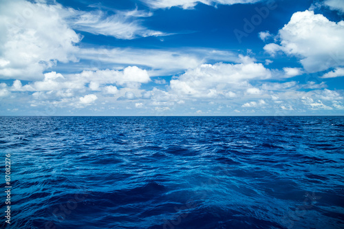 blue ocean background with blue cloudy sky