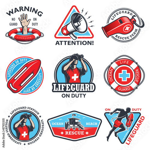 Set of vintage lifeguard emblems