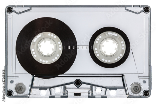 Сlose up of vintage audio cassette, isolated on white backgroun