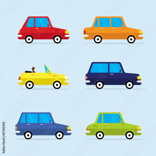 Vector Flat Icon Set of Modern Vehicles, Including Various of Cars