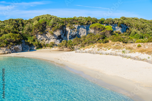 View of sandy Petit Sperone beach with azure sea water, Corsica island, France