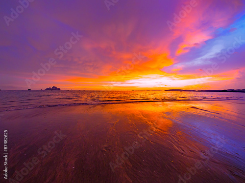 Tropical sunset on the beach. Ao-Nang. Krabi..