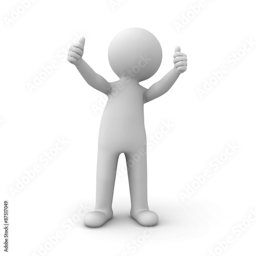 3d man showing thumbs up over white background