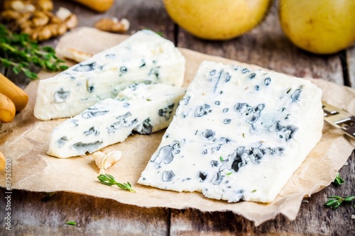 Blue cheese slices closeup