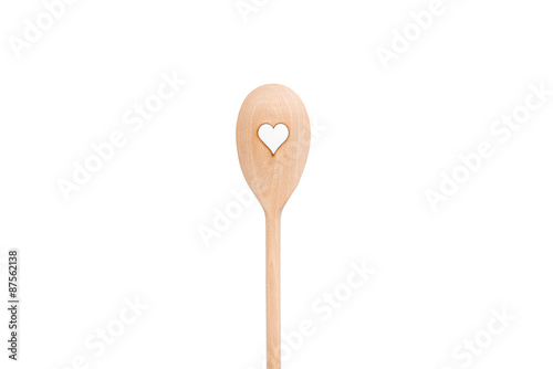 Spoon. Wooden Spoons with Heart Motif on White Background.