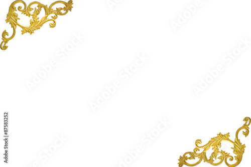 old antique gold frame Stucco walls greek culture roman vintage style pattern line design for border isolated on white background with clipping path.