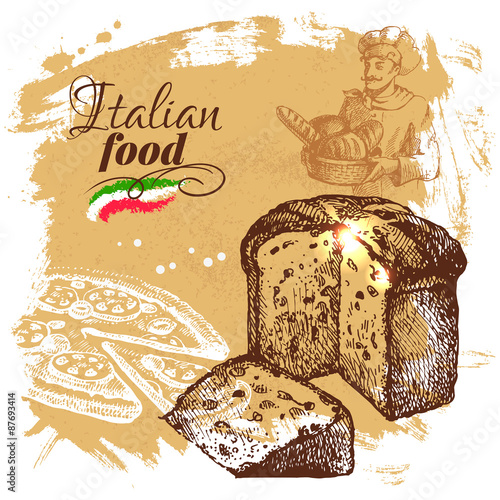 Hand drawn sketch Italian food background.Vector illustration. 