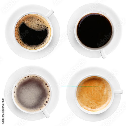 Cups of coffee isolated on white
