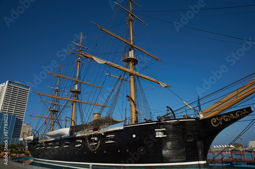 Replica of the Chilean Navy ship Esmeralda that was sunk at the Battle of Iquique in 1879 during the War of the Pacific between Chile and the combined forces of Peru and Bolivia.