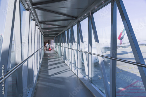 corridor for passage to boarding in plane