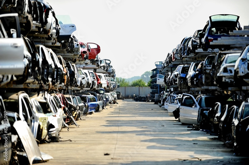 Wrecked car junkyard