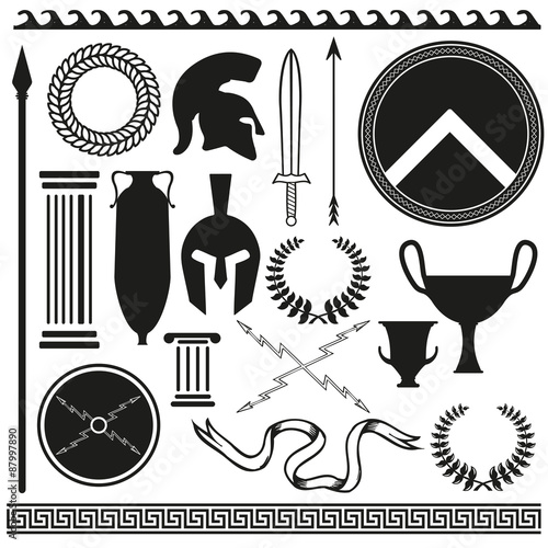 Old greek roman spartan set icons