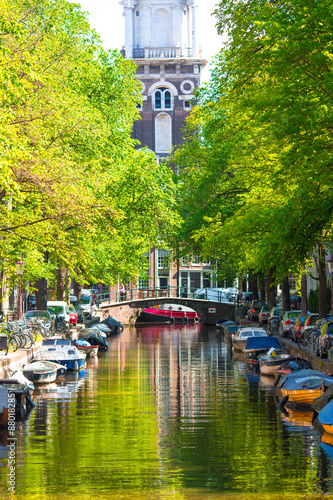 Beautiful Groenburgwal canal in the old city of Amsterdam