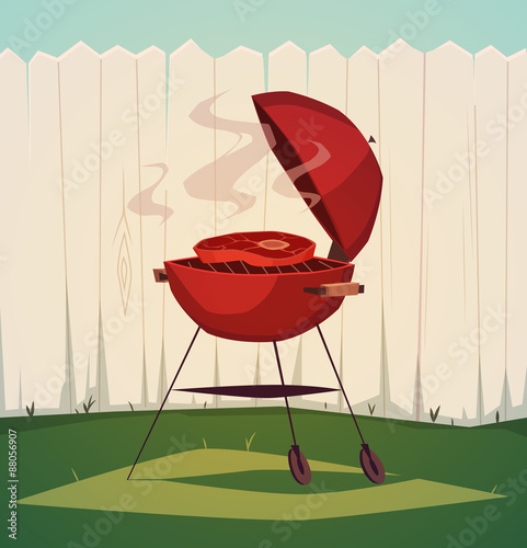 BBQ on the lawn. Vector illustration.