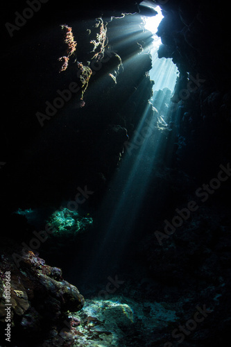 Underwater Sunbeams in Cave