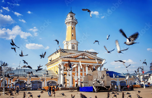 Old historical architecture - Fire tower in Kostroma city, Russi