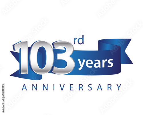 103 Years Anniversary Logo Blue Ribbon