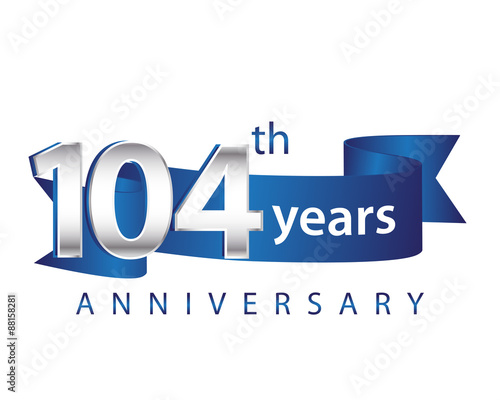 104 Years Anniversary Logo Blue Ribbon