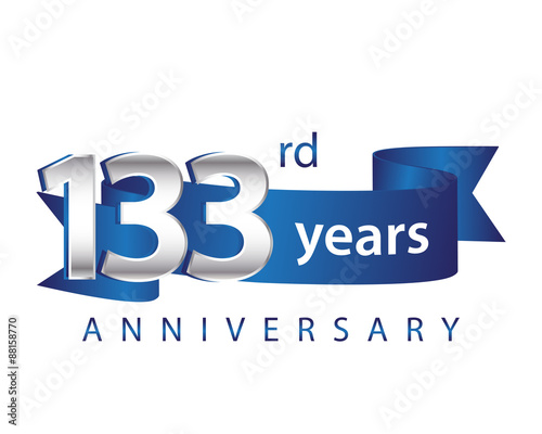 133 Years Anniversary Logo Blue Ribbon