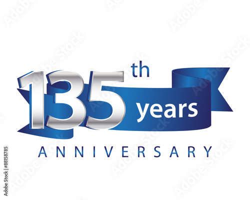 135 Years Anniversary Logo Blue Ribbon