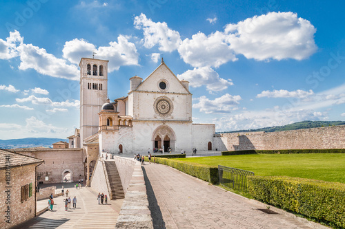 Basilica of St. Francis of Assisi on a sunny day in Assisi, Umbria, Italy