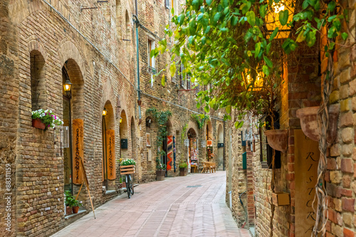 Alley in old town San Gimignano Tuscany Italy